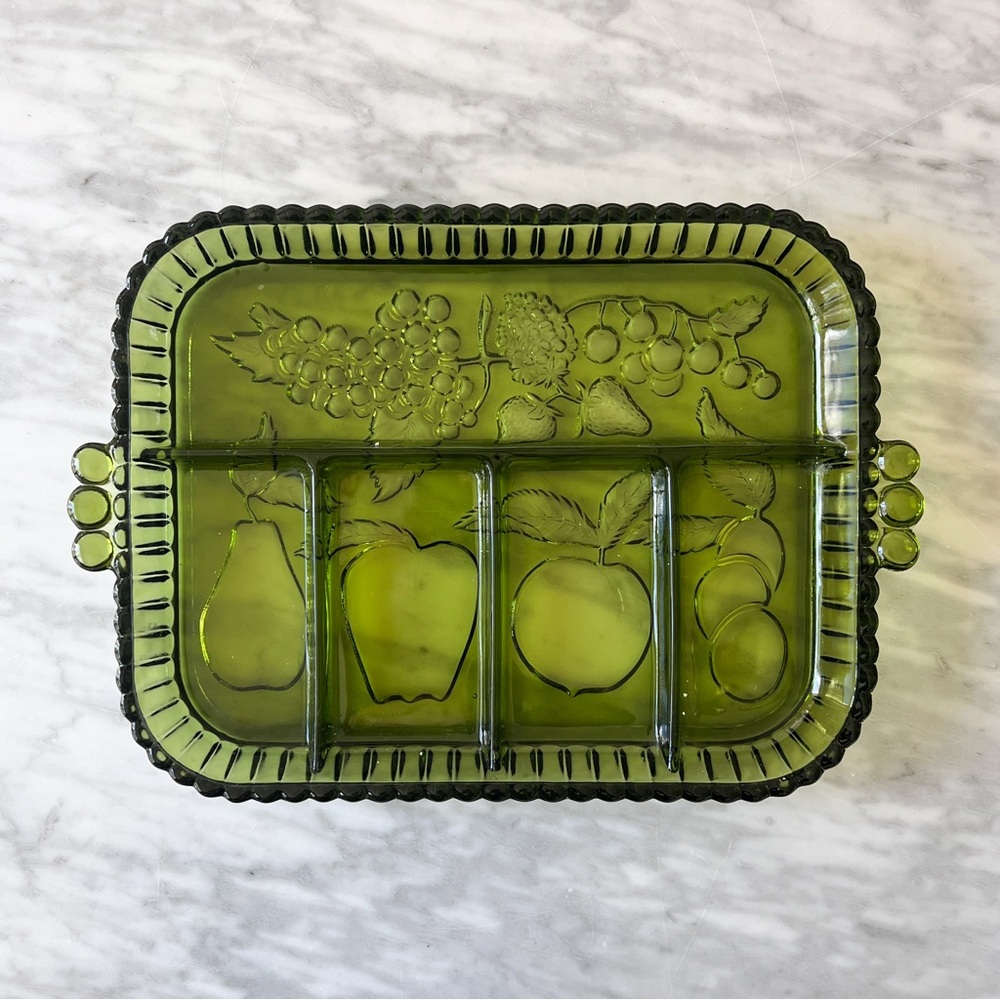 Olive Glass “Fruit” Serving Tray